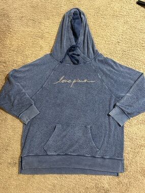 Victoria’s Secret PINK Hoodie Women’s Medium Blue Love Pink Pullover Fleece